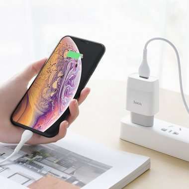 Сетевое зарядное устройство HOCO C72A Glorious с кабелем для Apple Lightning (белое) — 7